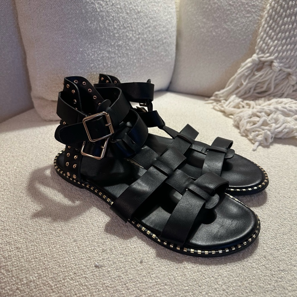 BAMBOO Black Studded Gladiator Sandals